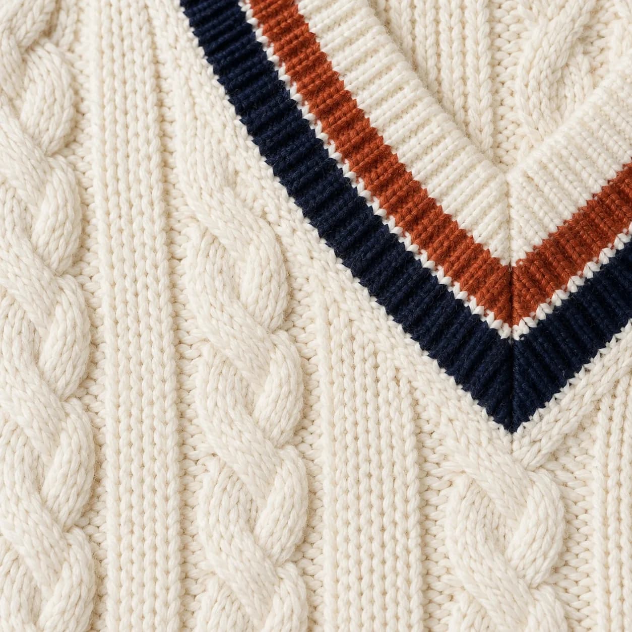Men's Cable V-Neck Cricket Sweater - texture reference (AI development concept)