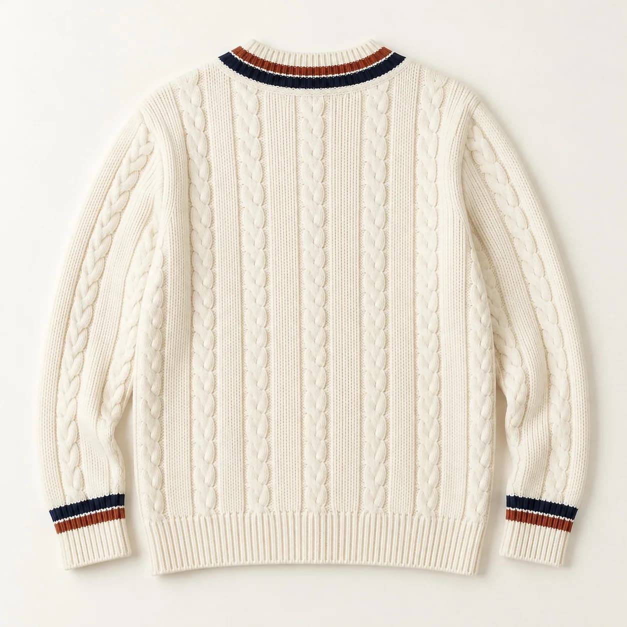 Men's Cable V-Neck Cricket Sweater - back reference (AI development concept)