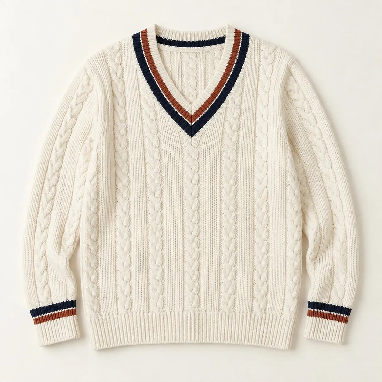 Men's Cable V-Neck Cricket Sweater - front reference (AI development concept)