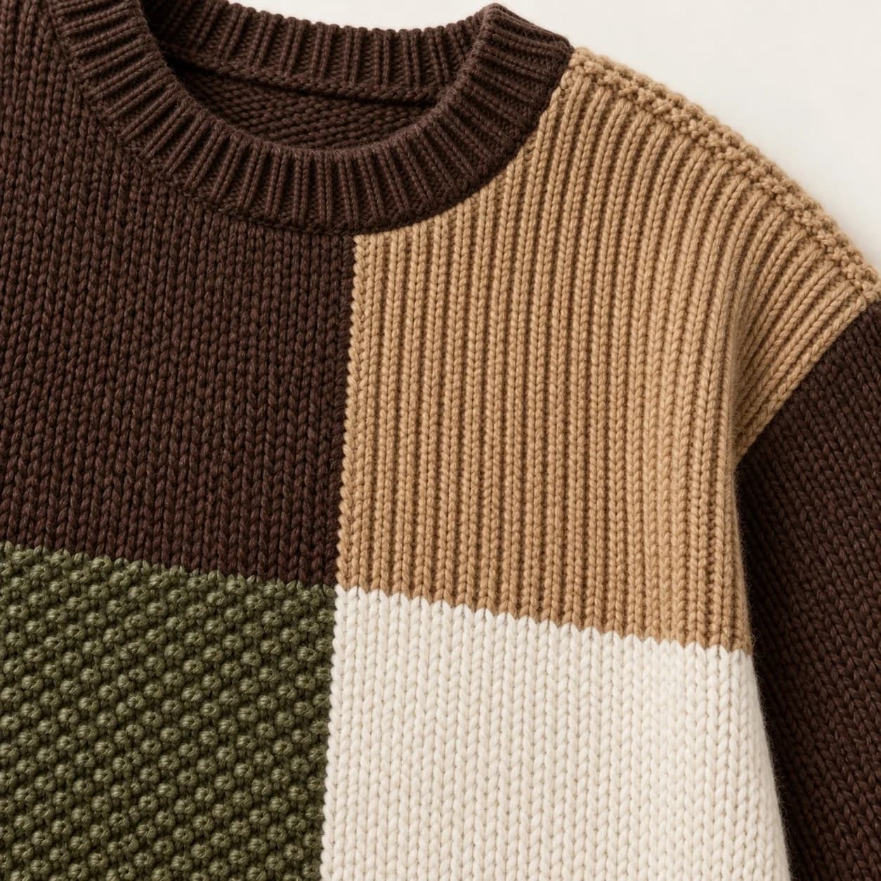 Mens Intarsia Patchwork Crew Sweater - texture reference (AI development concept)