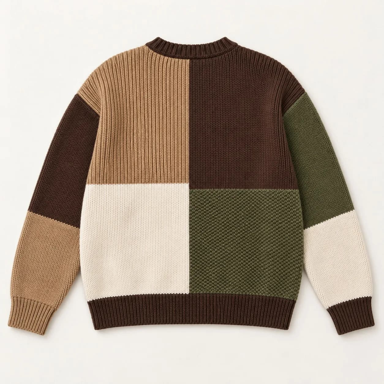 Mens Intarsia Patchwork Crew Sweater - back reference (AI development concept)
