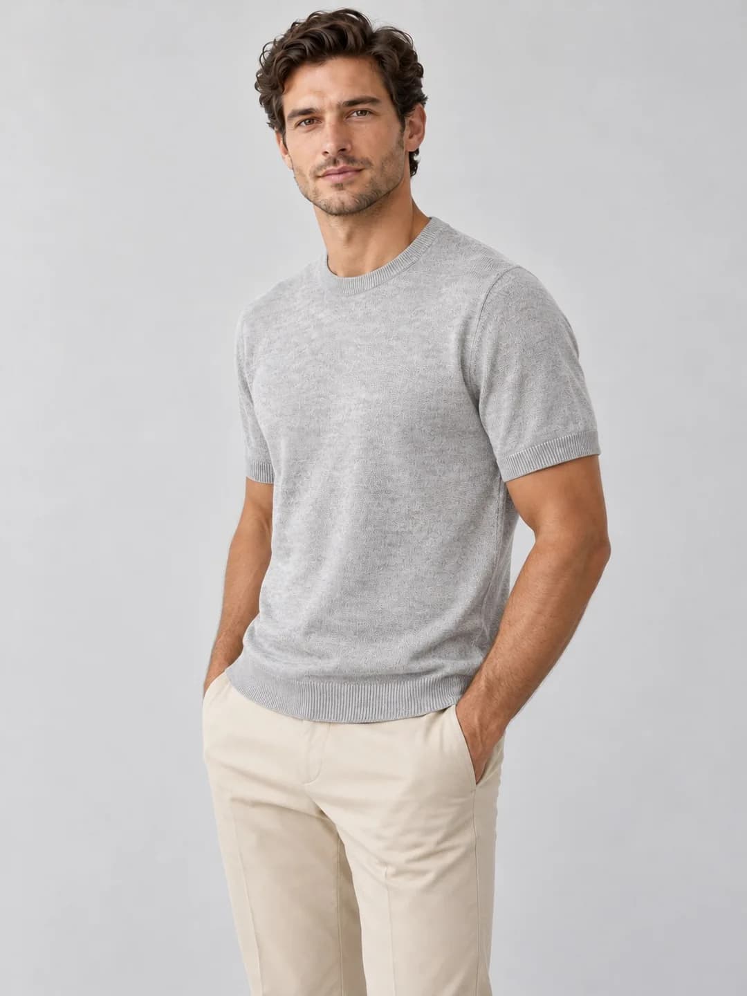Men's Cotton-Linen Fine-Knit Crew Tee - side reference (AI development concept)