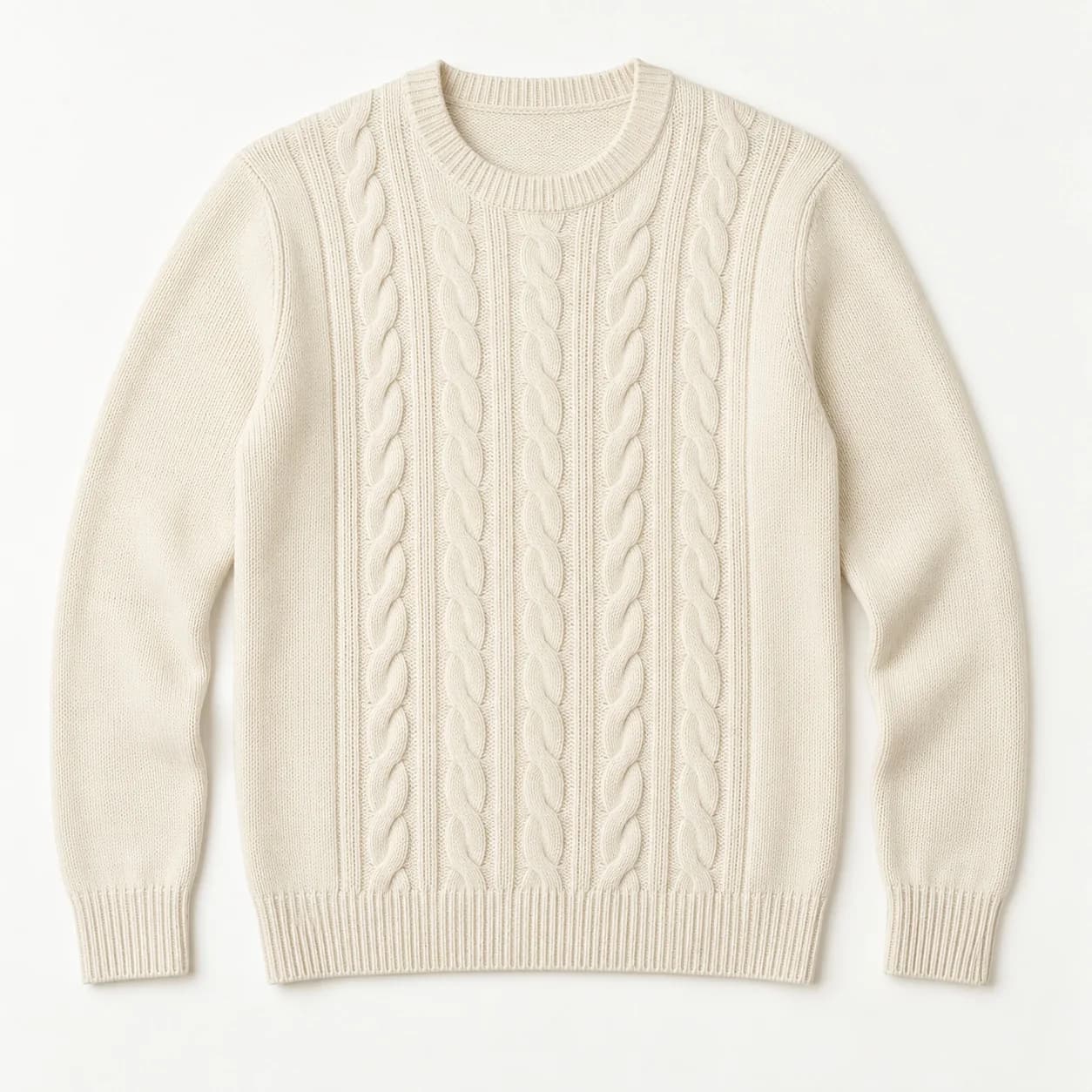 Mens Lightweight Cotton Cable Crew - front reference (AI development concept)