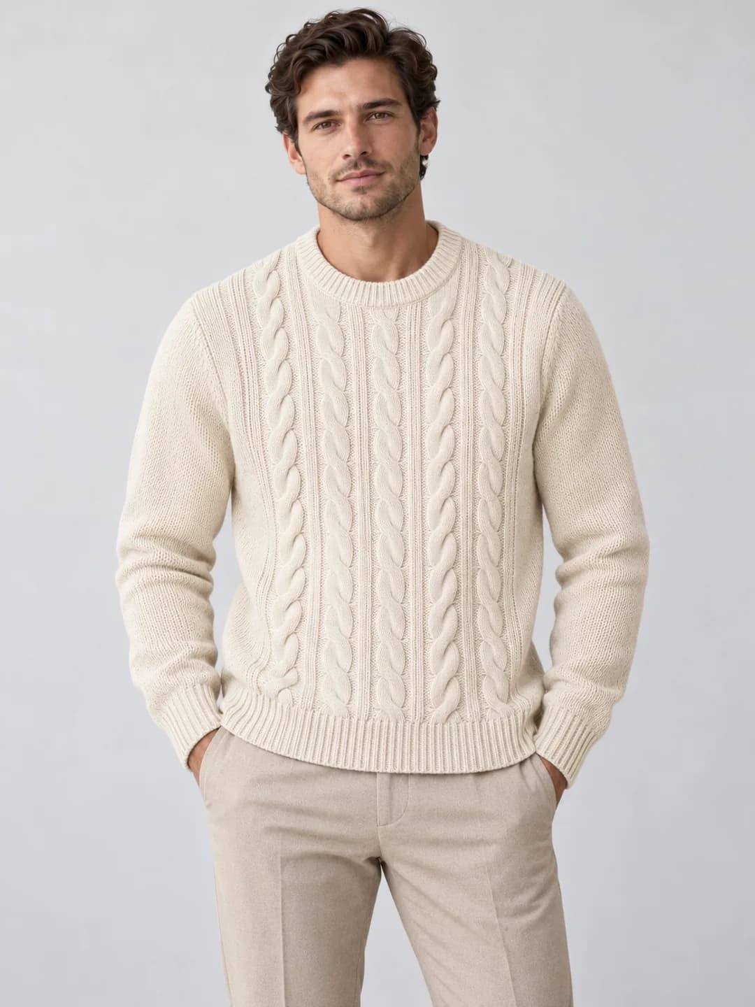 Mens Lightweight Cotton Cable Crew - model or use reference (AI development concept)