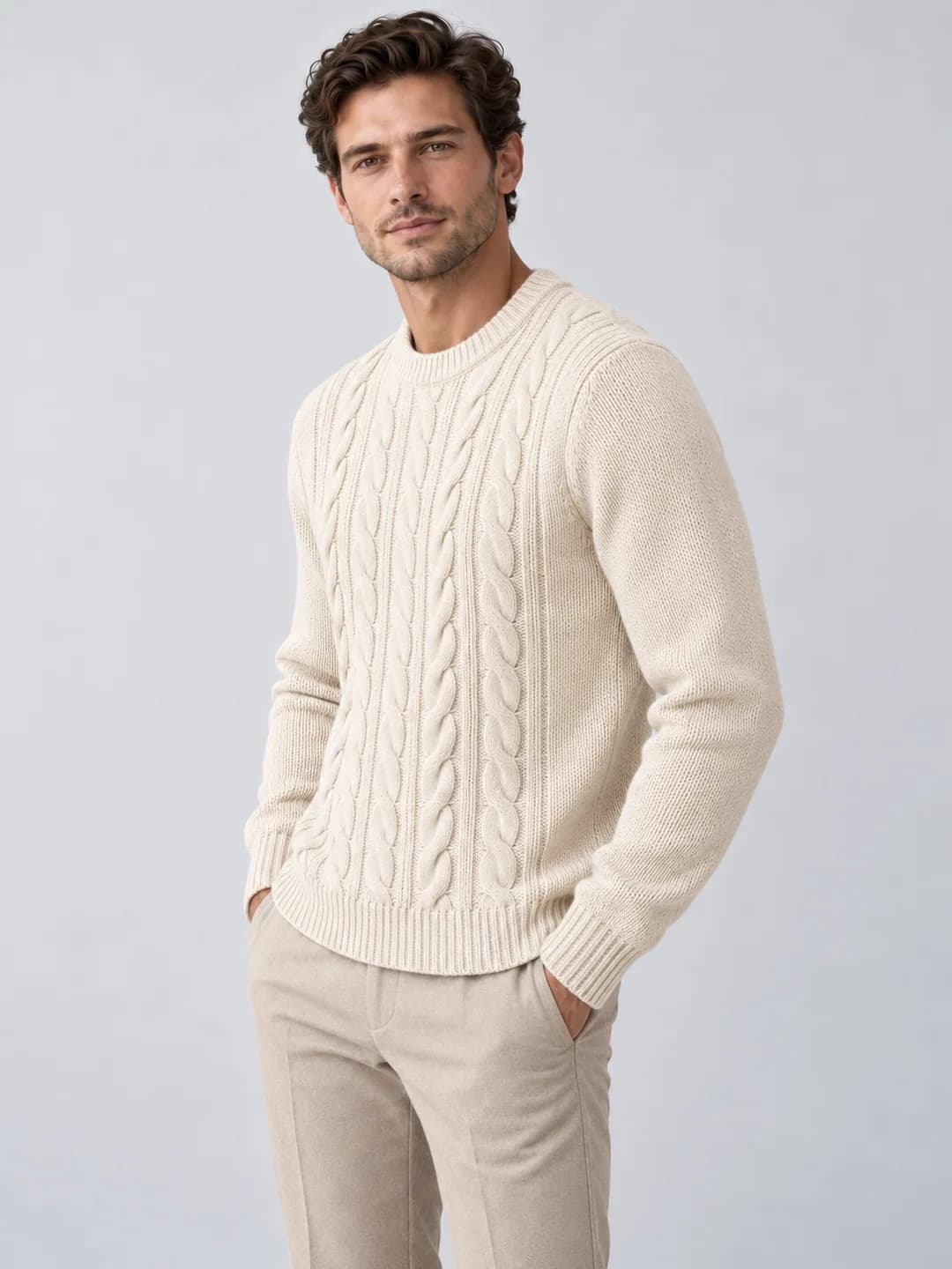 Mens Lightweight Cotton Cable Crew - side reference (AI development concept)