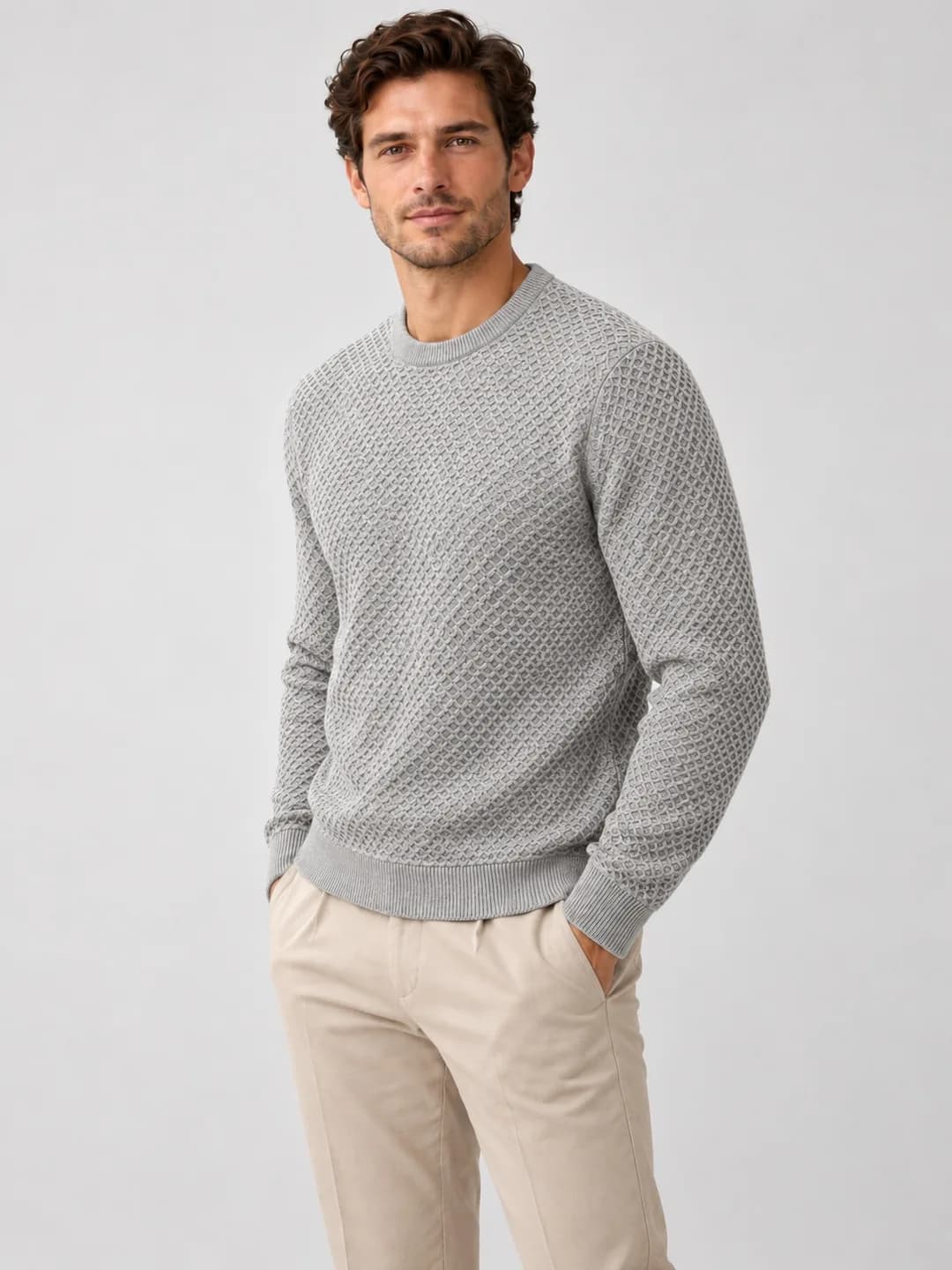 Mens Cotton Honeycomb Crew Sweater - side reference (AI development concept)