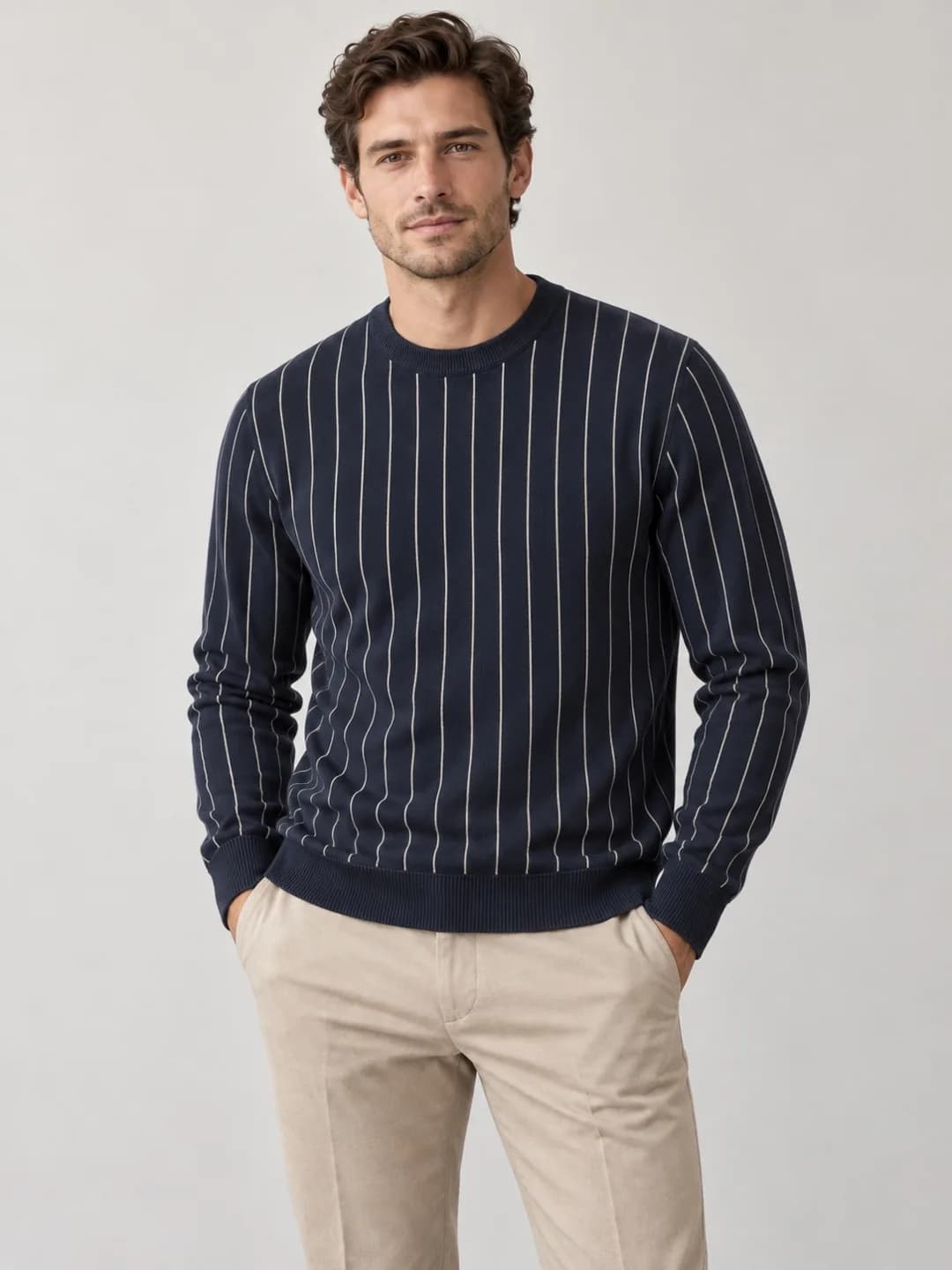 Mens Chalk-Stripe Jacquard Crew - model or use reference (AI development concept)