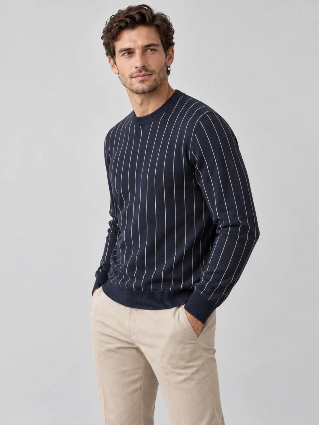 Mens Chalk-Stripe Jacquard Crew - side reference (AI development concept)