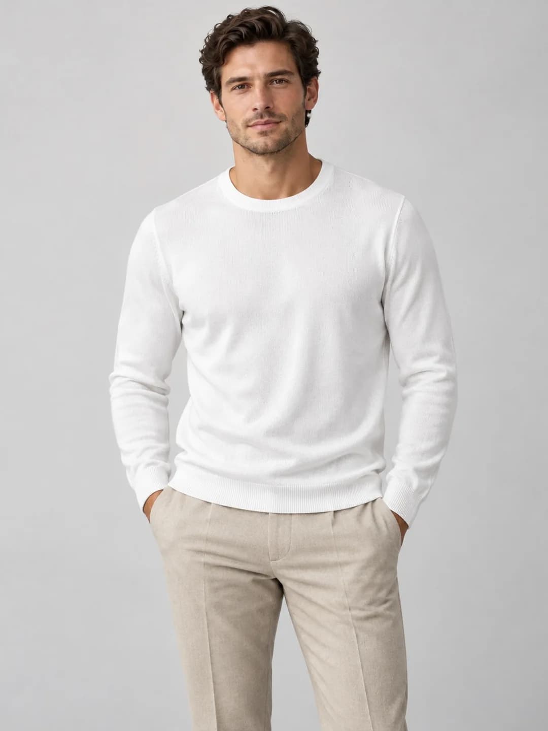 Mens Cotton-Silk Long-Sleeve Knit Tee - model or use reference (AI development concept)