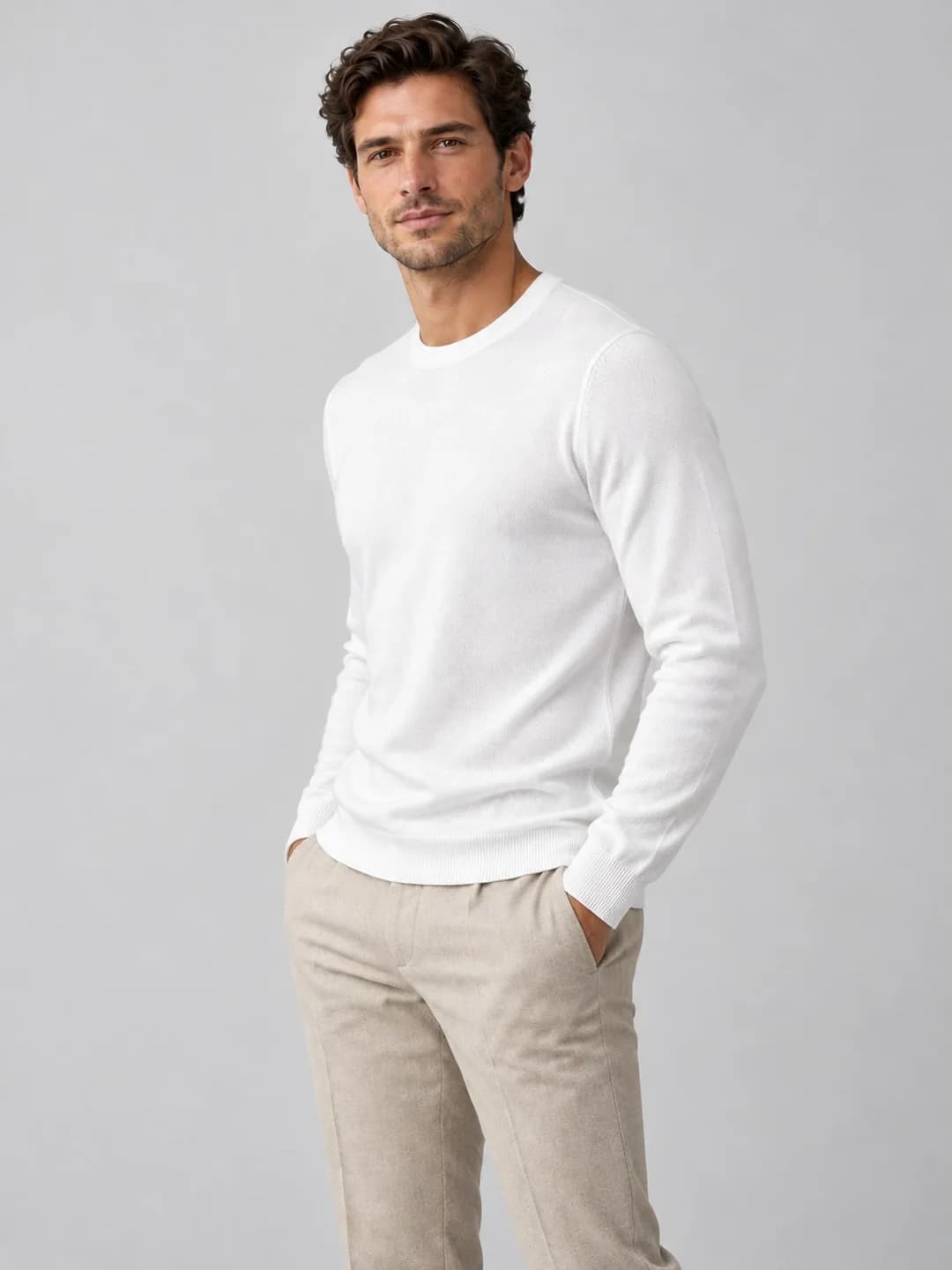 Mens Cotton-Silk Long-Sleeve Knit Tee - side reference (AI development concept)