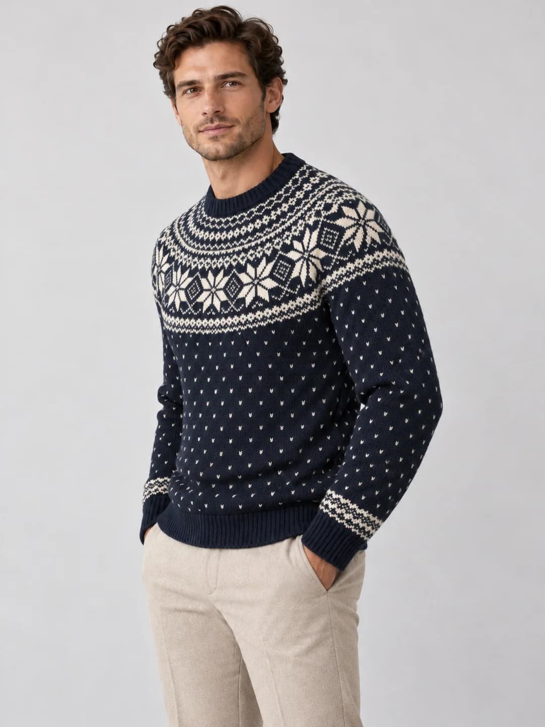 Men's Nordic Dotted Jacquard Crew Sweater - side reference (AI development concept)