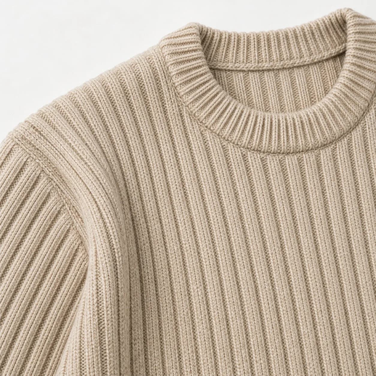 Mens Wool-Cashmere Wide-Rib Crew - trim reference (AI development concept)