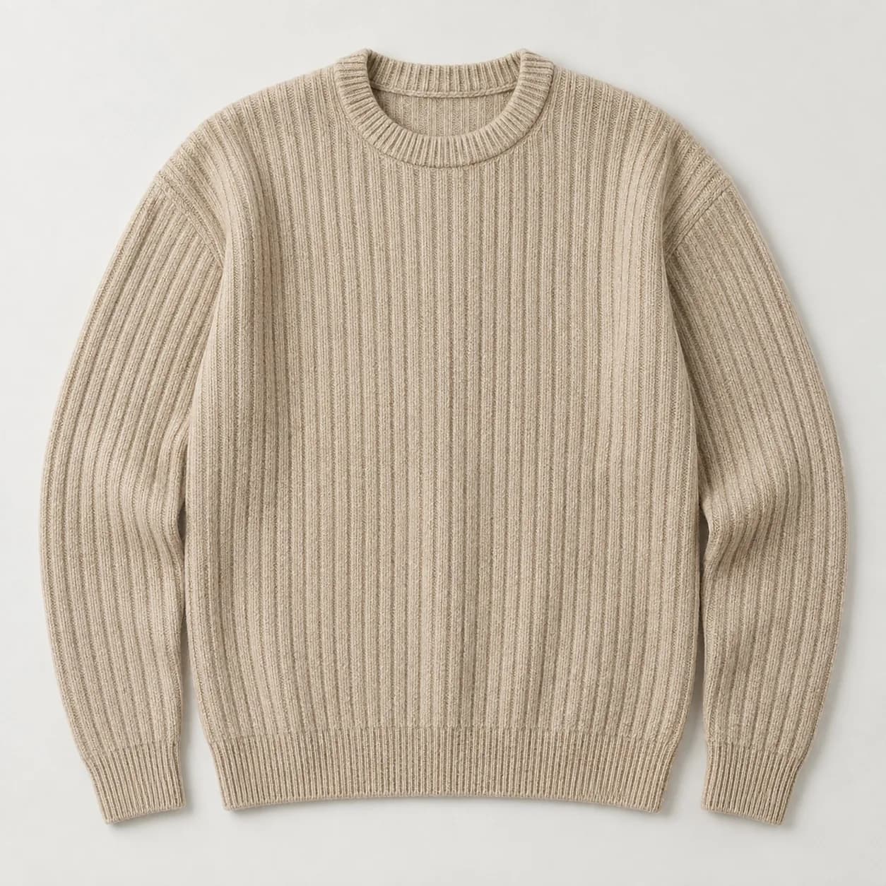 Mens Wool-Cashmere Wide-Rib Crew - front reference (AI development concept)