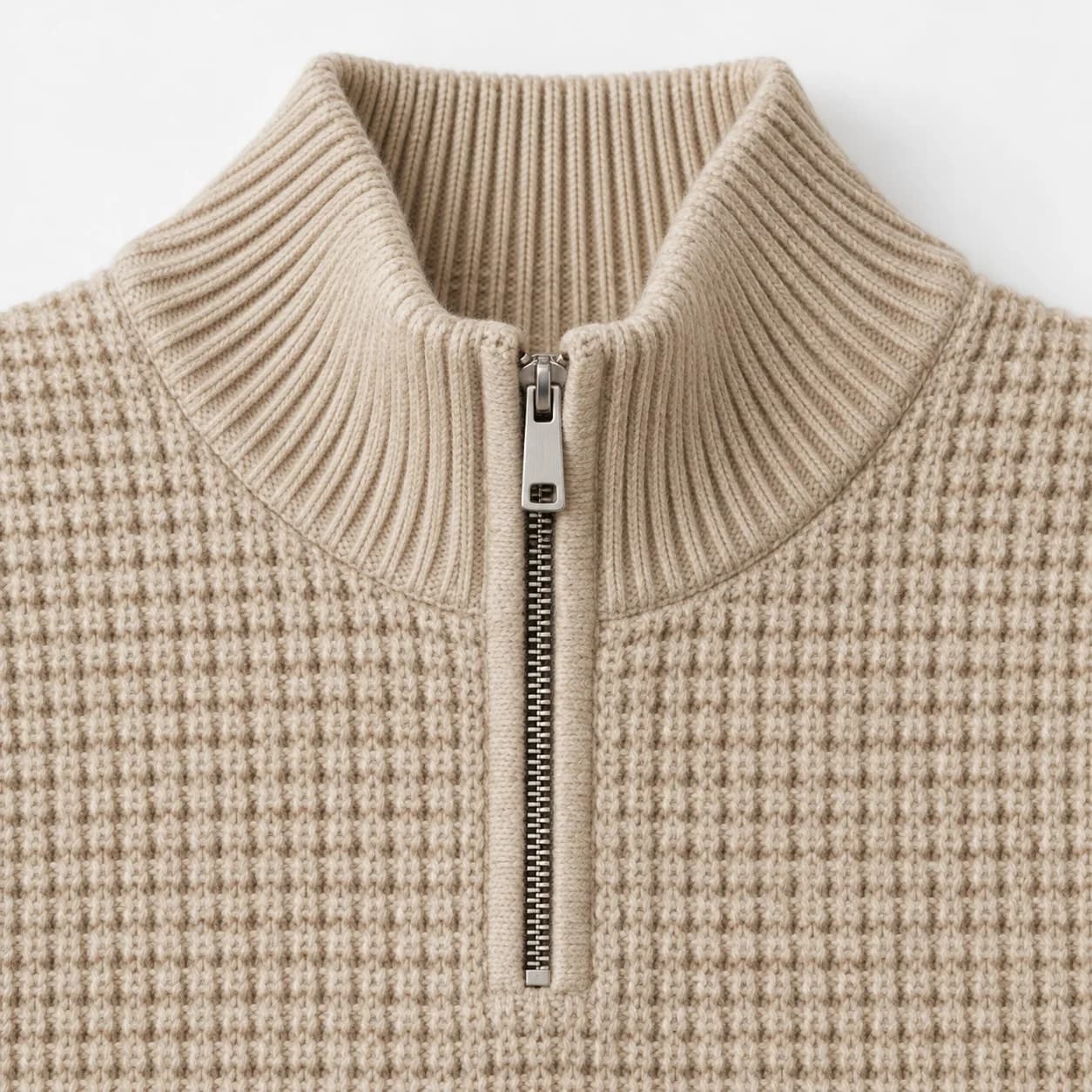 Mens Cotton-Wool Waffle Half-Zip - trim reference (AI development concept)