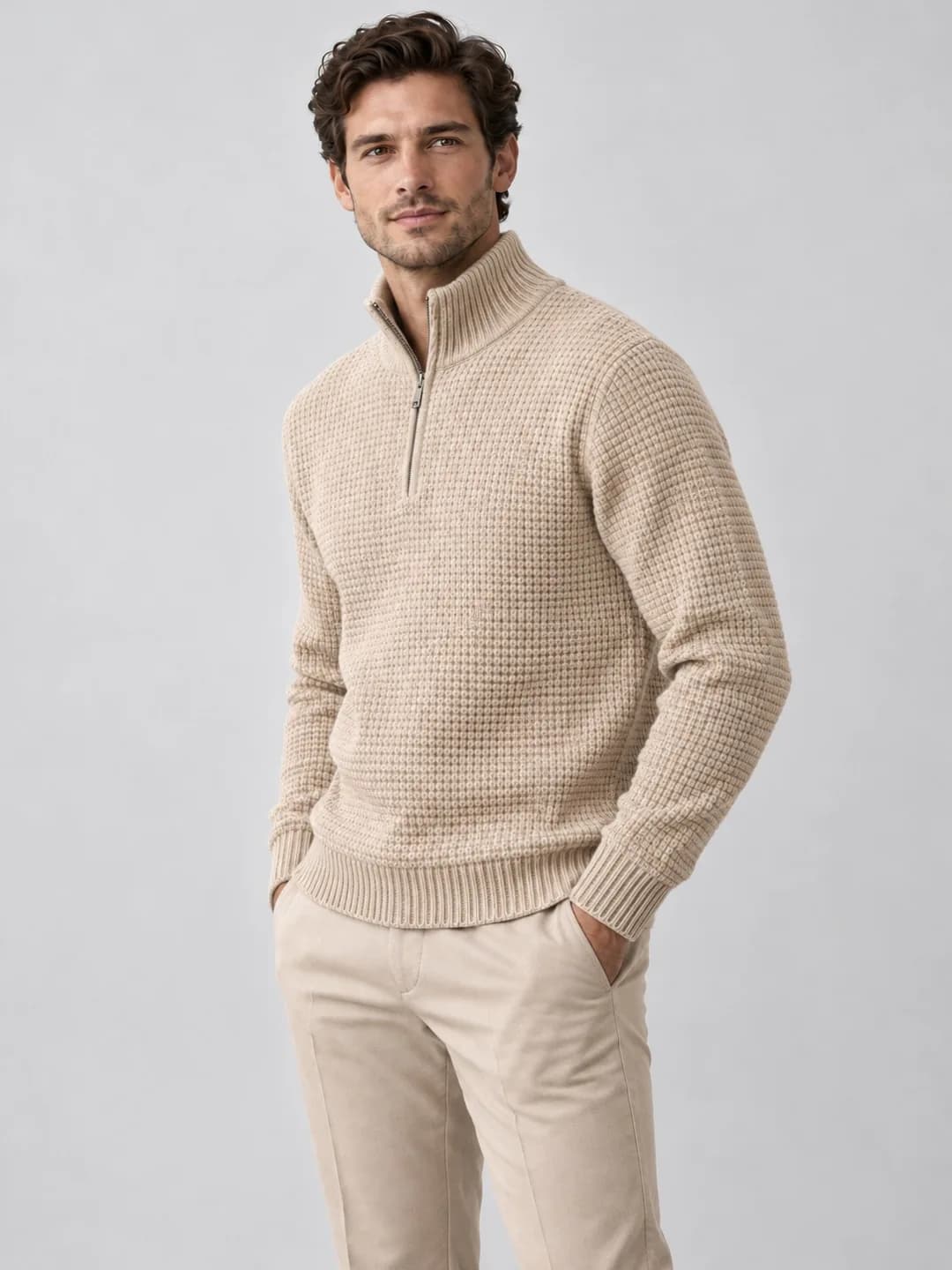 Mens Cotton-Wool Waffle Half-Zip - side reference (AI development concept)