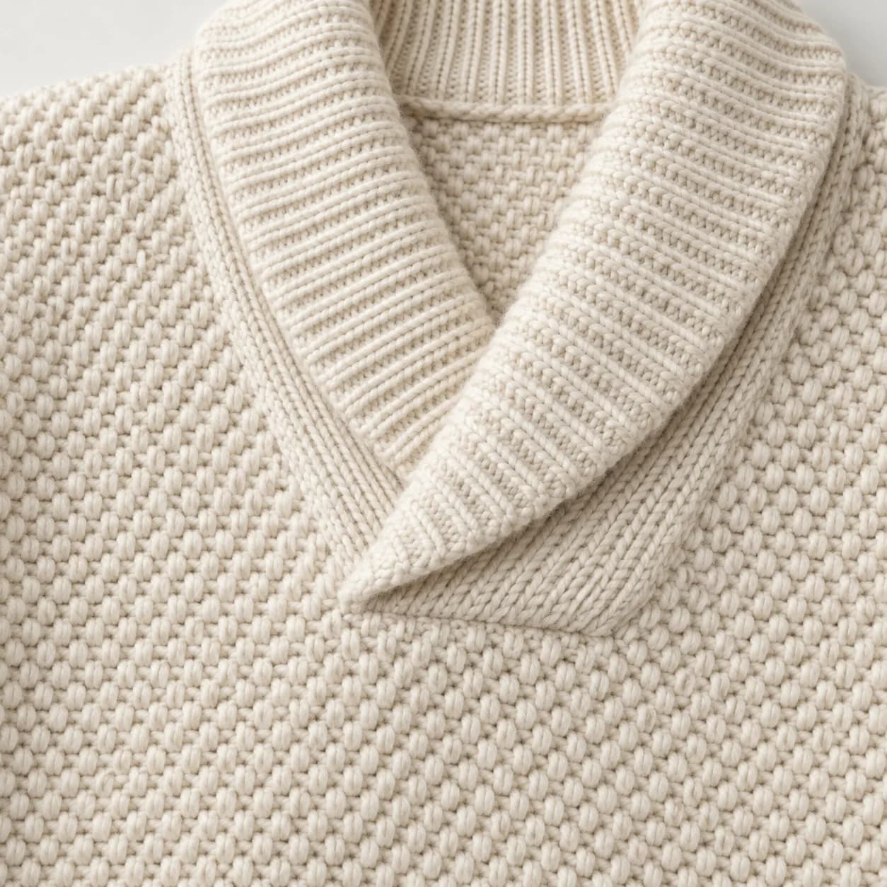 Mens Pearl-Stitch Shawl-Neck Pullover - texture reference (AI development concept)