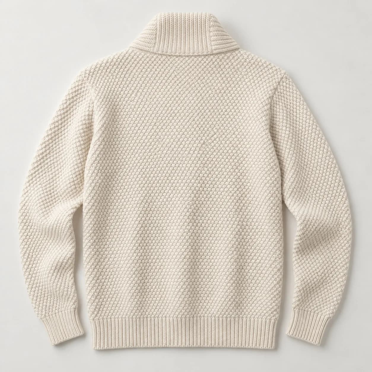 Mens Pearl-Stitch Shawl-Neck Pullover - back reference (AI development concept)