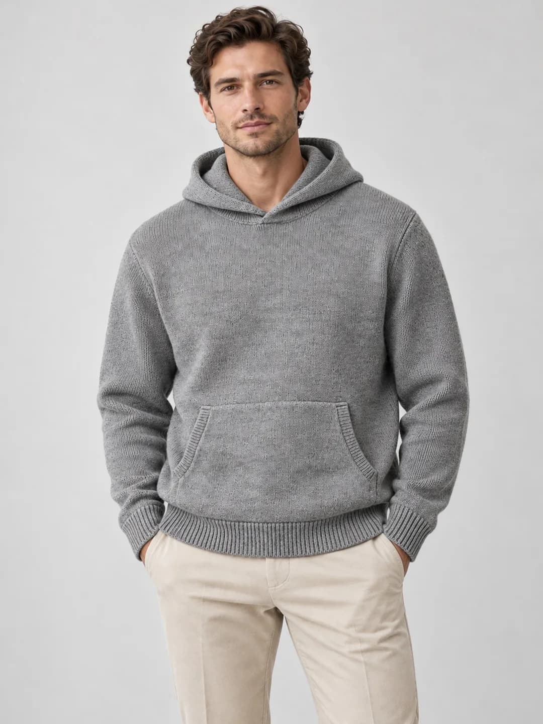 Mens Cotton-Wool Pullover Knit Hoodie - model or use reference (AI development concept)