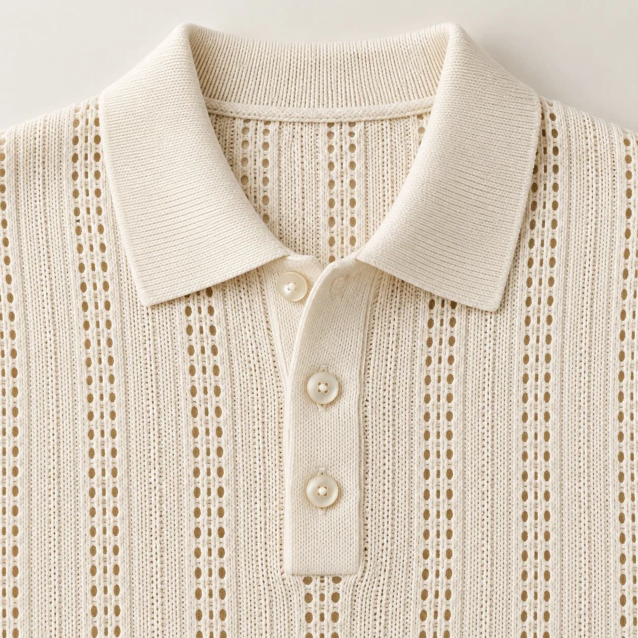 Mens Cotton-Linen Pointelle Short-Sleeve Polo - trim reference (AI development concept)