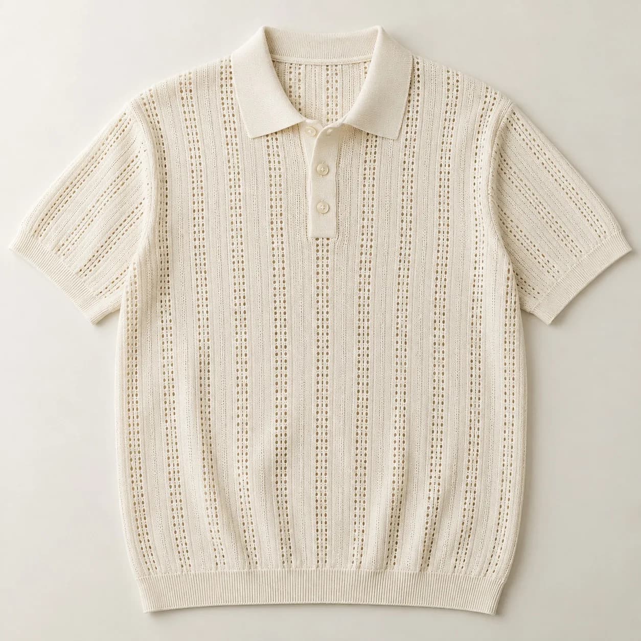 Mens Cotton-Linen Pointelle Short-Sleeve Polo - front reference (AI development concept)