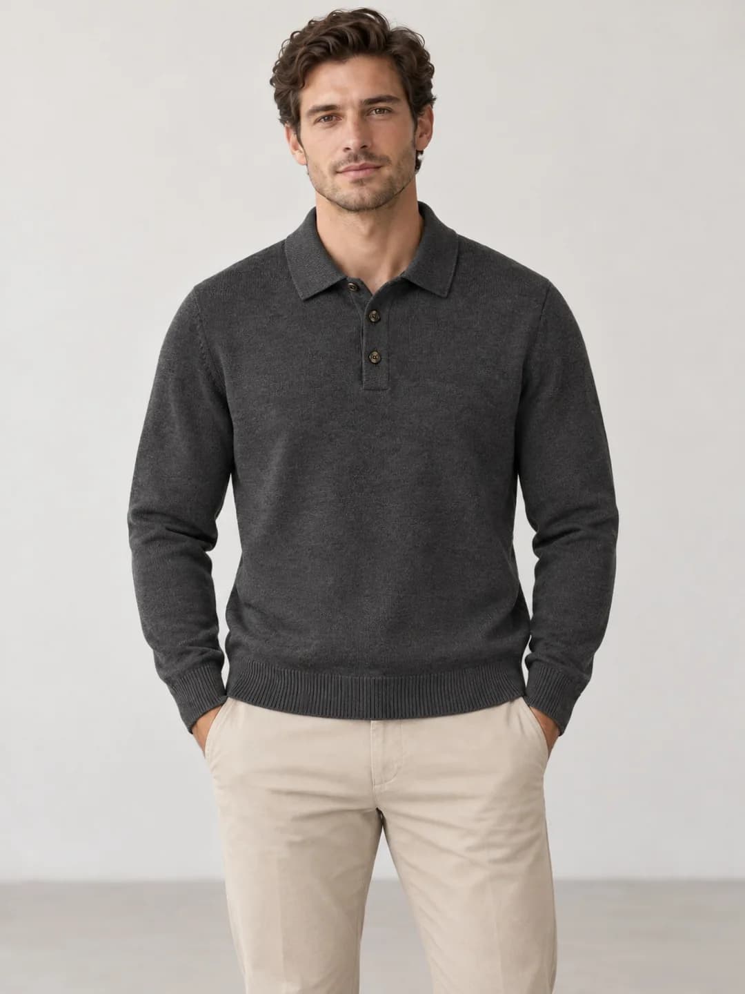 Mens Merino-Blend Long-Sleeve Polo - model or use reference (AI development concept)
