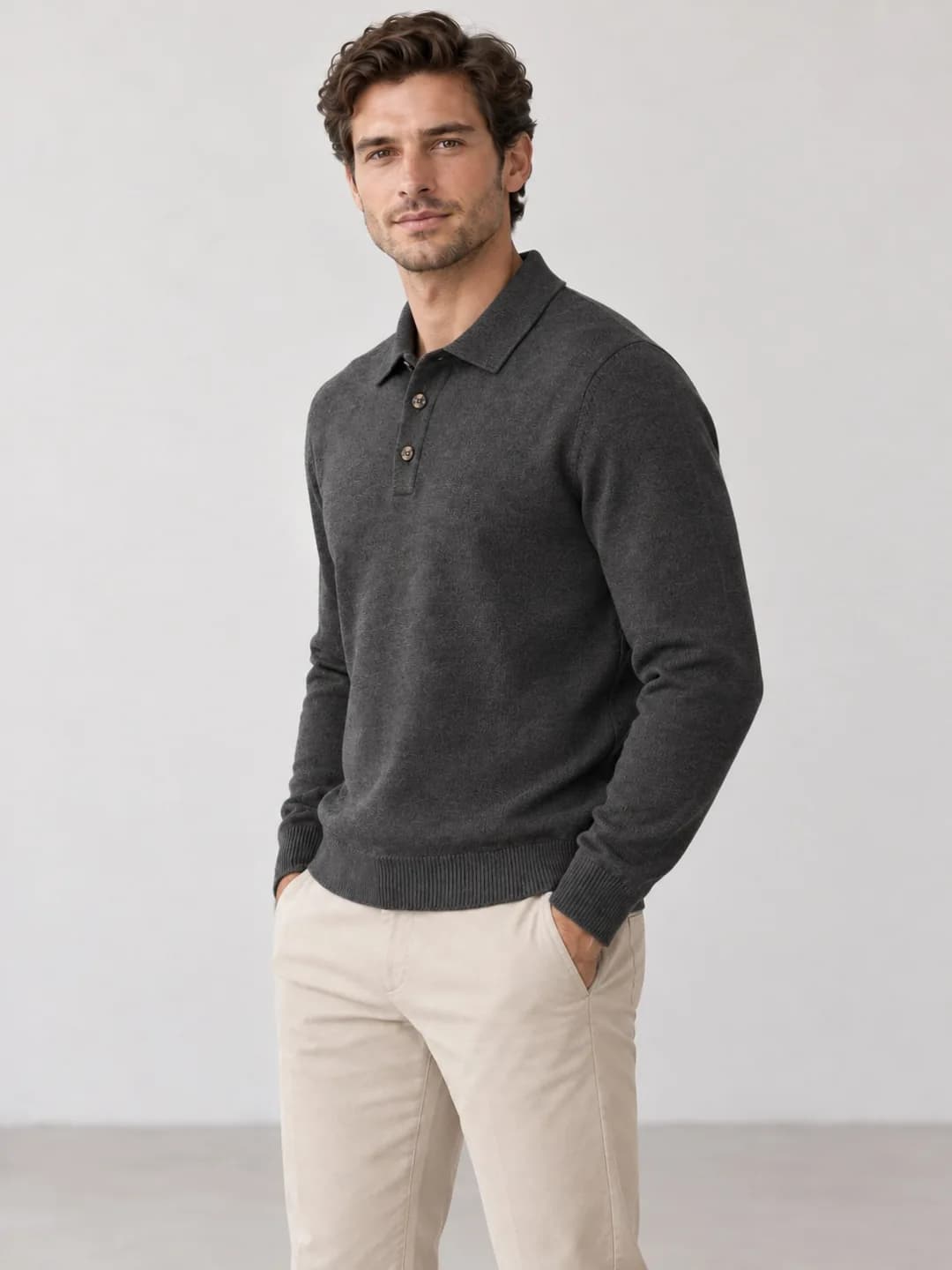 Mens Merino-Blend Long-Sleeve Polo - side reference (AI development concept)