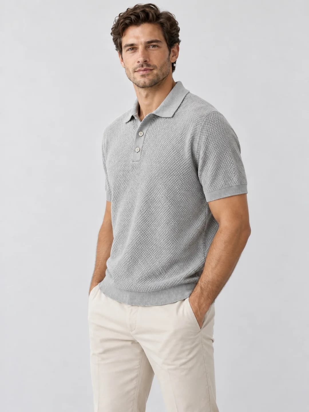 Mens Cotton Honeycomb Knit Polo - side reference (AI development concept)