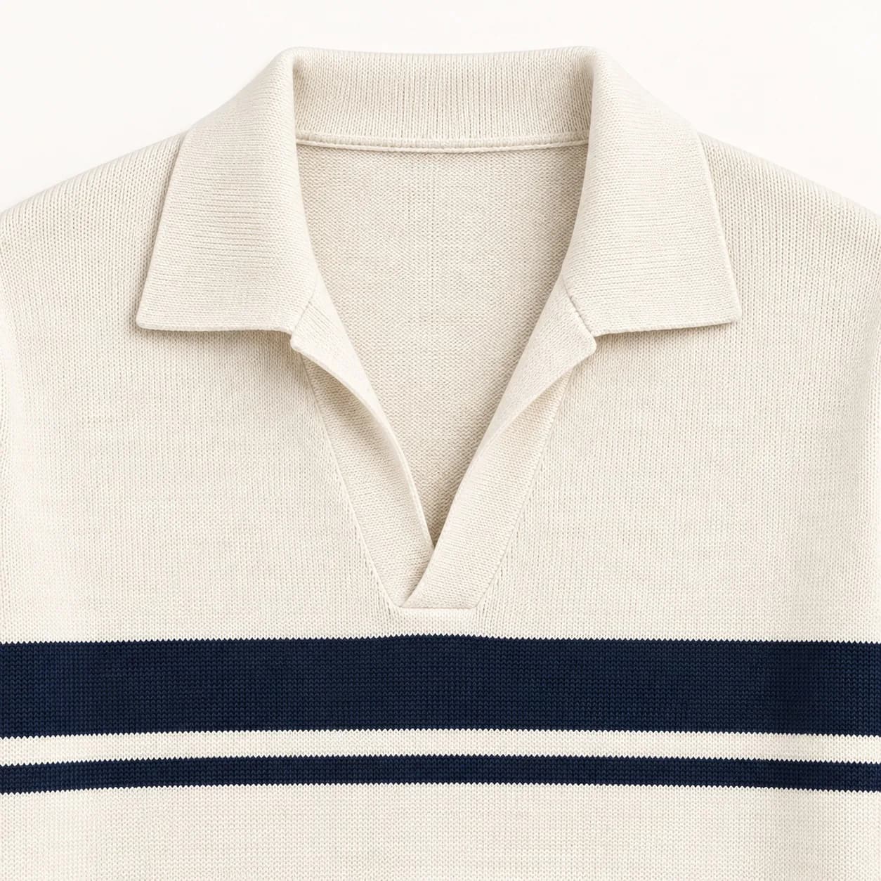 Mens Retro Chest-Stripe Open-Collar Polo - trim reference (AI development concept)
