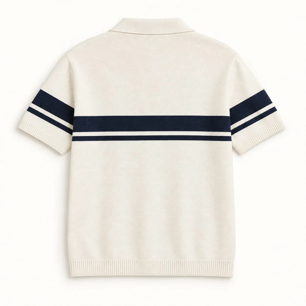 Mens Retro Chest-Stripe Open-Collar Polo - back reference (AI development concept)