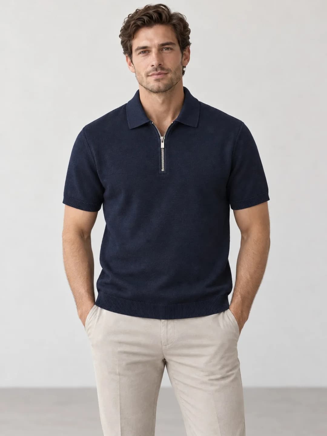 Mens Mercerized-Cotton Short-Zip Polo - model or use reference (AI development concept)