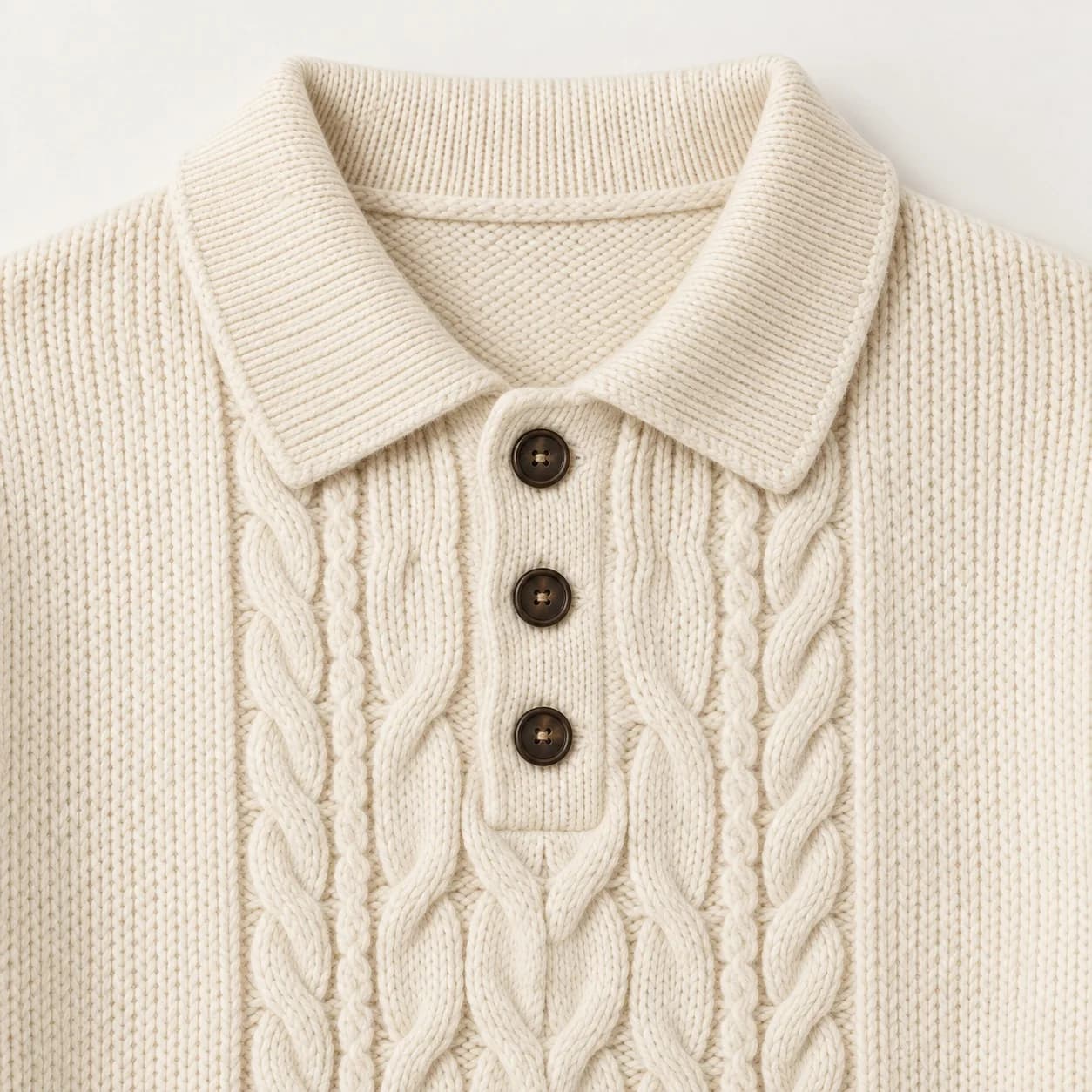 Mens Cable-Panel Long-Sleeve Polo - trim reference (AI development concept)