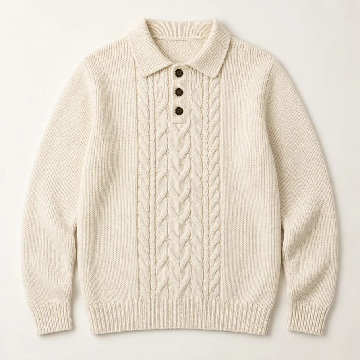 Mens Cable-Panel Long-Sleeve Polo - front reference (AI development concept)