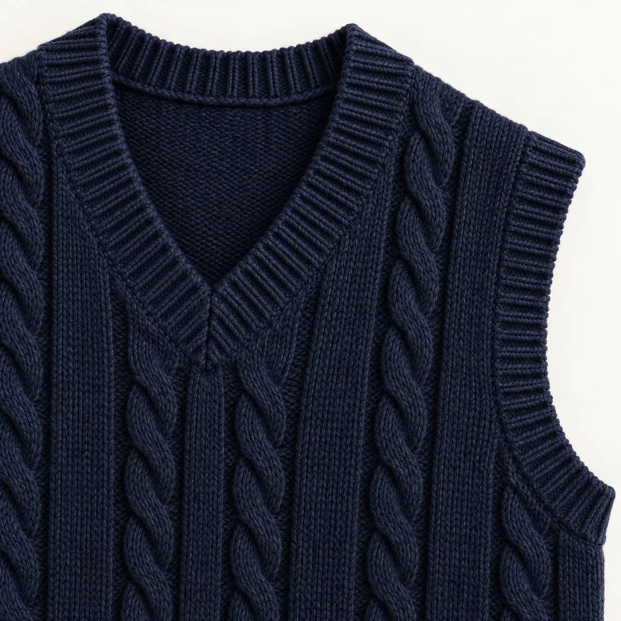 Mens Cable V-Neck Sweater Vest - trim reference (AI development concept)