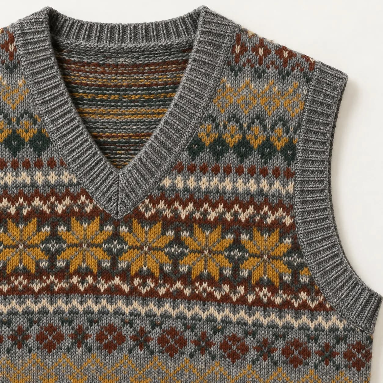 Mens Fair Isle V-Neck Sweater Vest - trim reference (AI development concept)