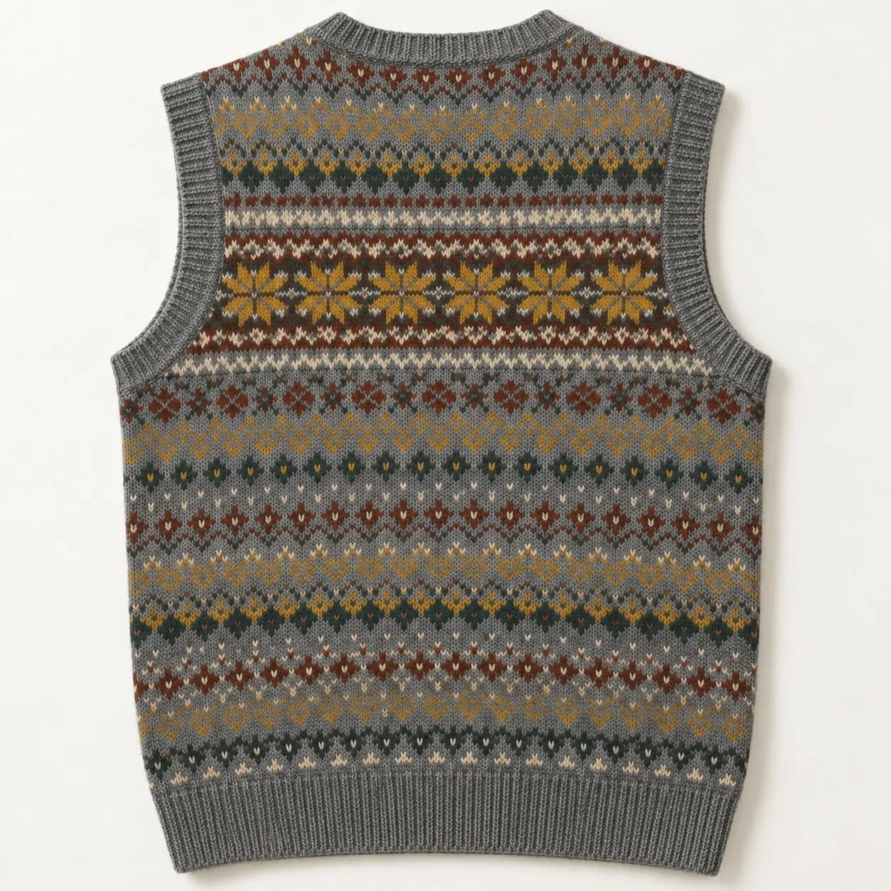 Mens Fair Isle V-Neck Sweater Vest - back reference (AI development concept)