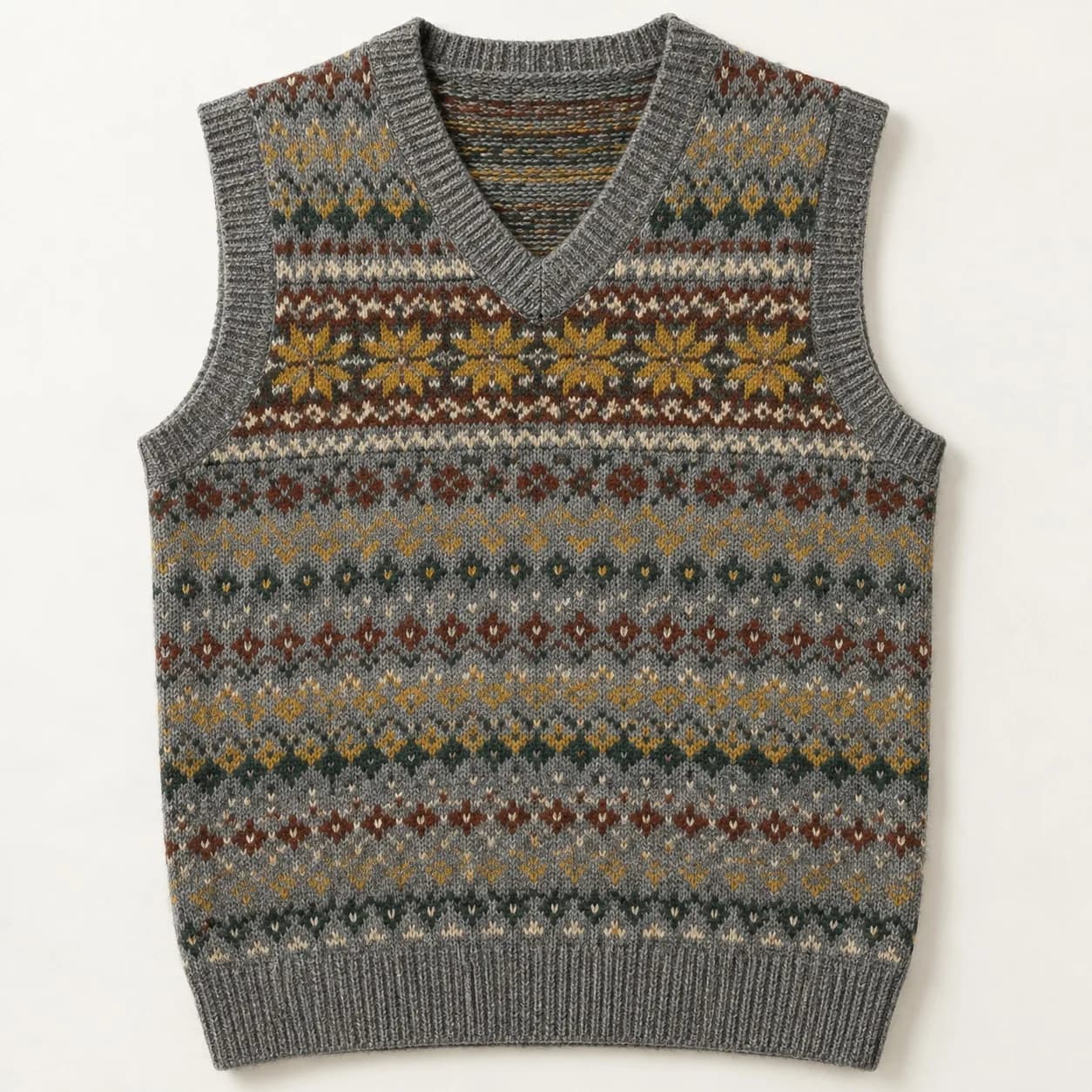 Mens Fair Isle V-Neck Sweater Vest - front reference (AI development concept)