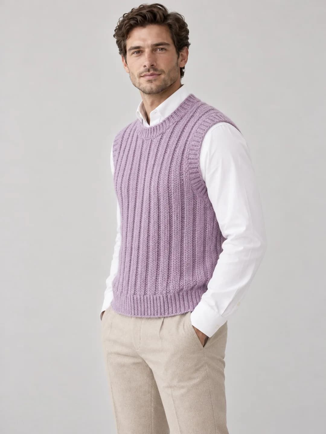 Mens Brushed Rib Crew-Neck Vest - side reference (AI development concept)