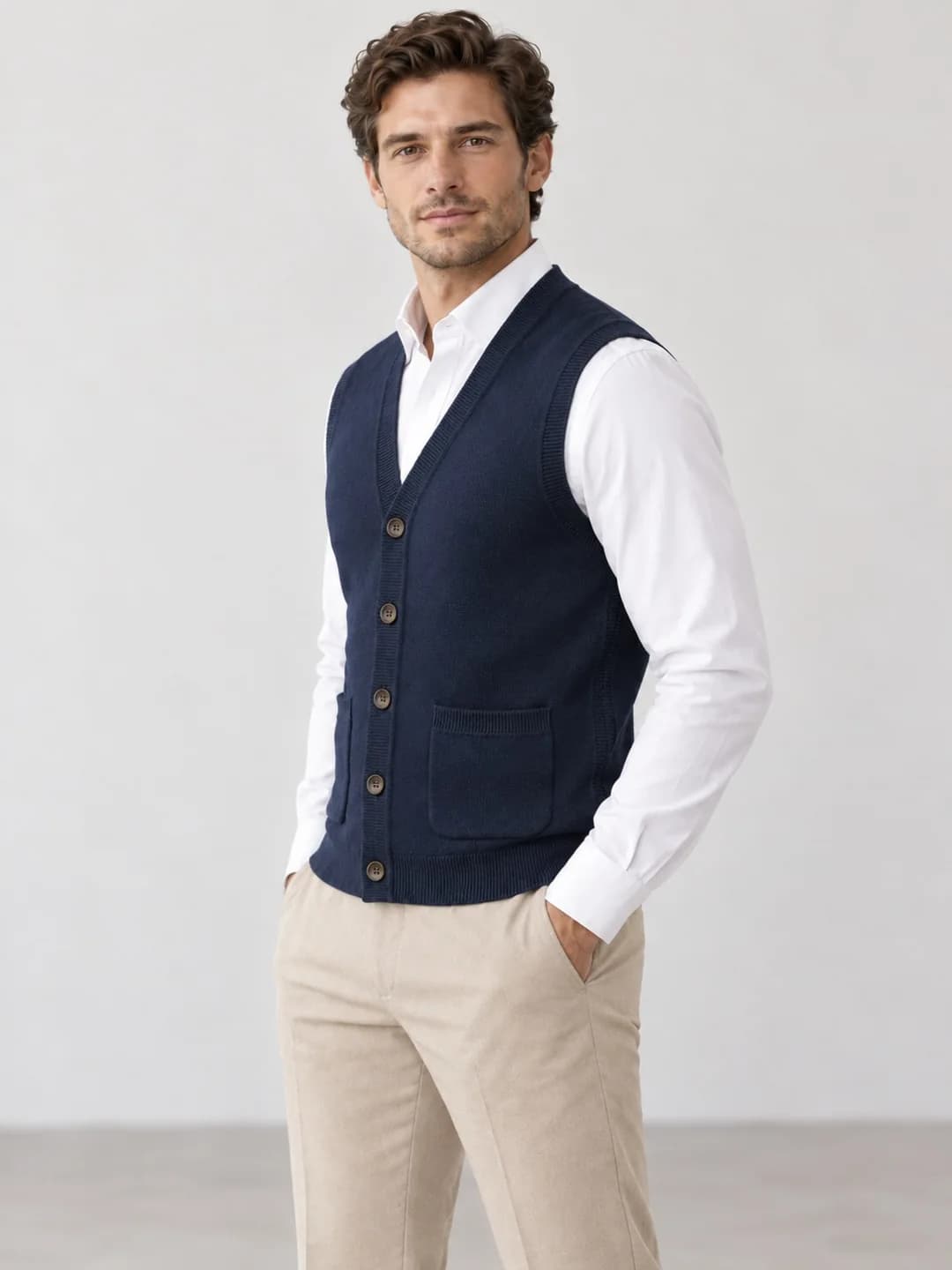 Mens Five-Button Knit Waistcoat - side reference (AI development concept)