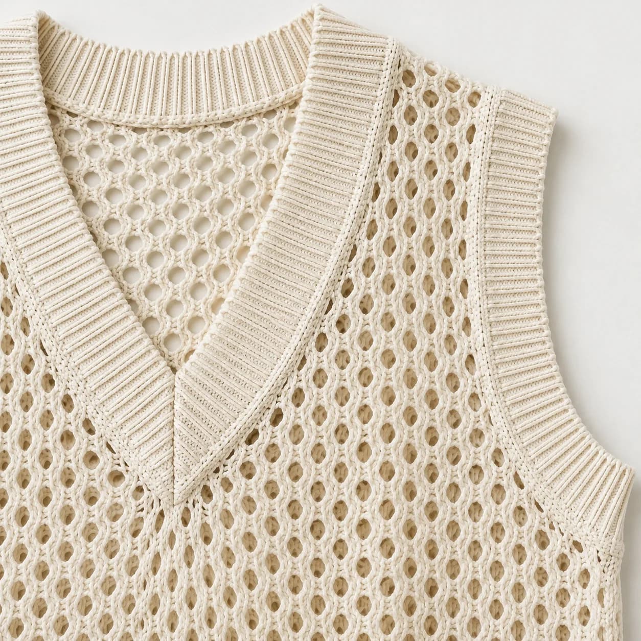 Mens Oversized Open-Knit Cotton Vest - trim reference (AI development concept)