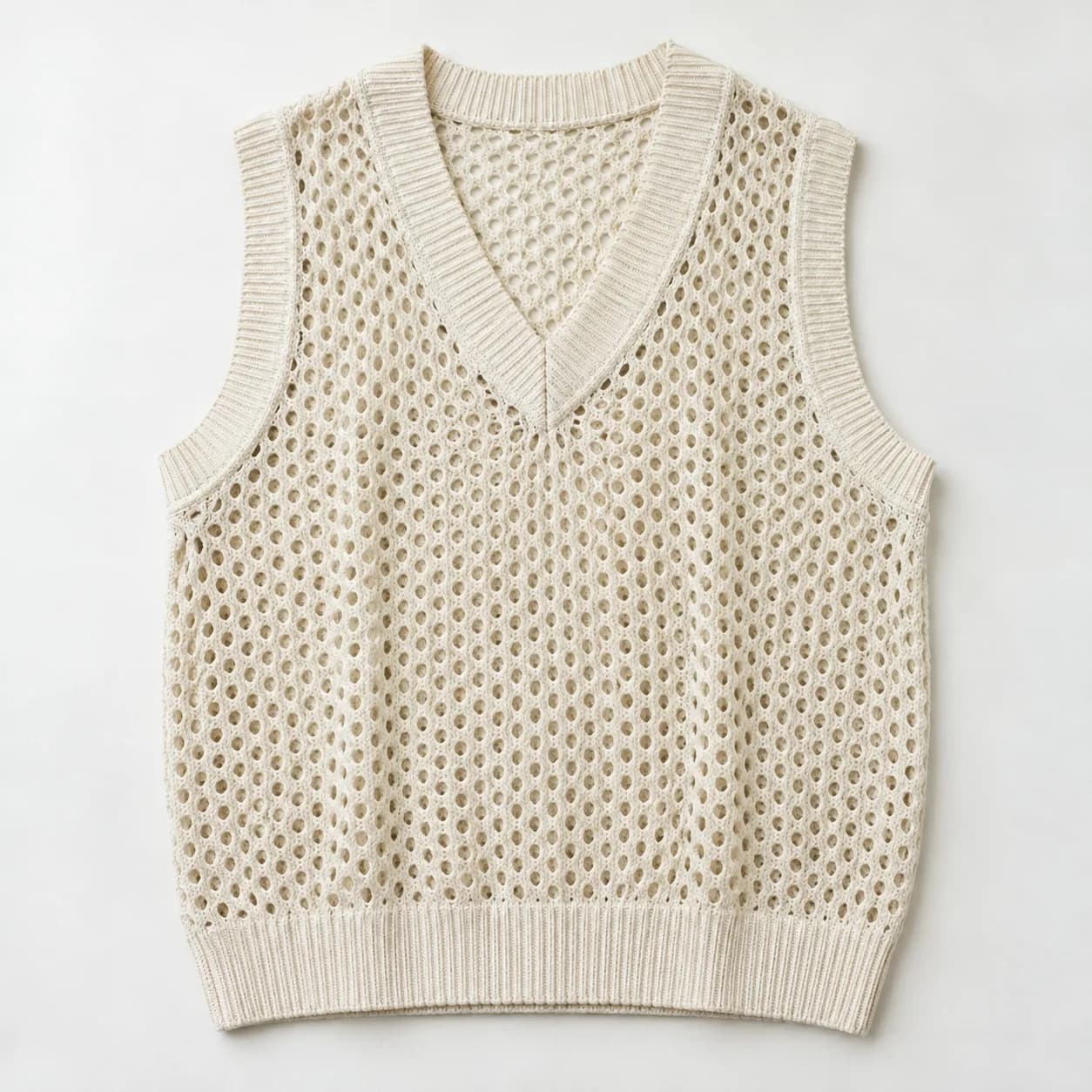 Mens Oversized Open-Knit Cotton Vest - front reference (AI development concept)