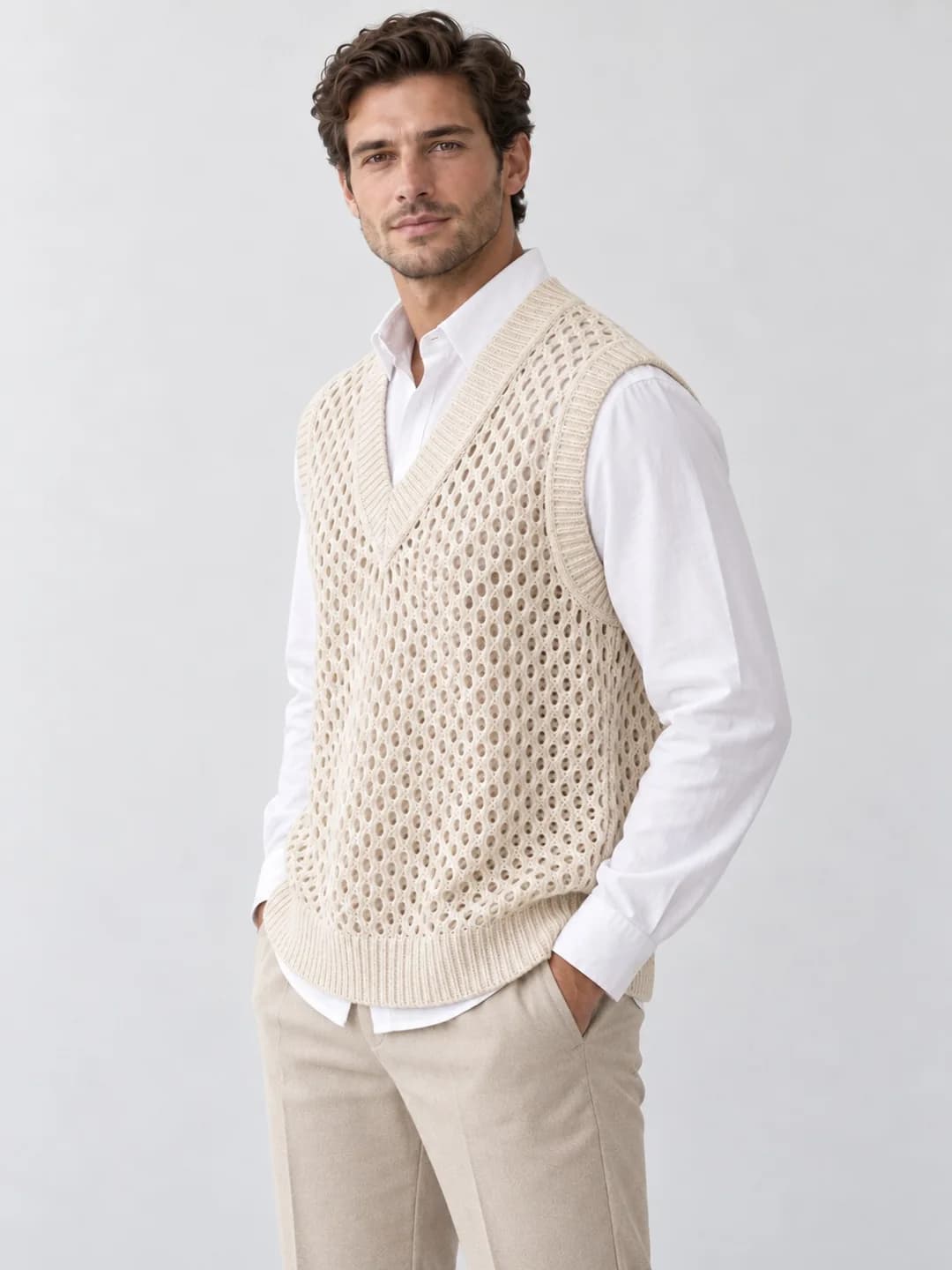 Mens Oversized Open-Knit Cotton Vest - side reference (AI development concept)