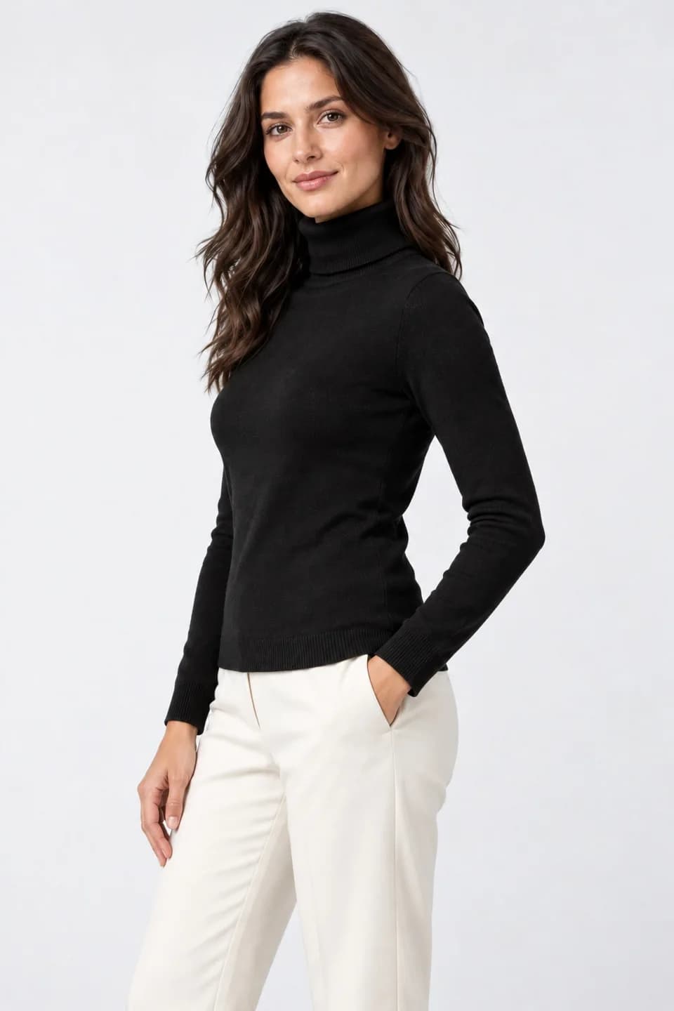 Women's Fine-Gauge Merino Roll-Neck Layering Top - side reference (AI development concept)