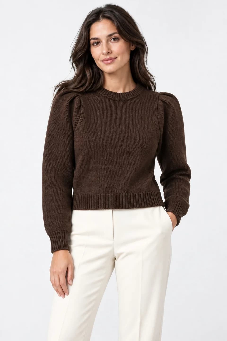 Womens Sculpted-Shoulder Boxy Crew Sweater - model or use reference (AI development concept)