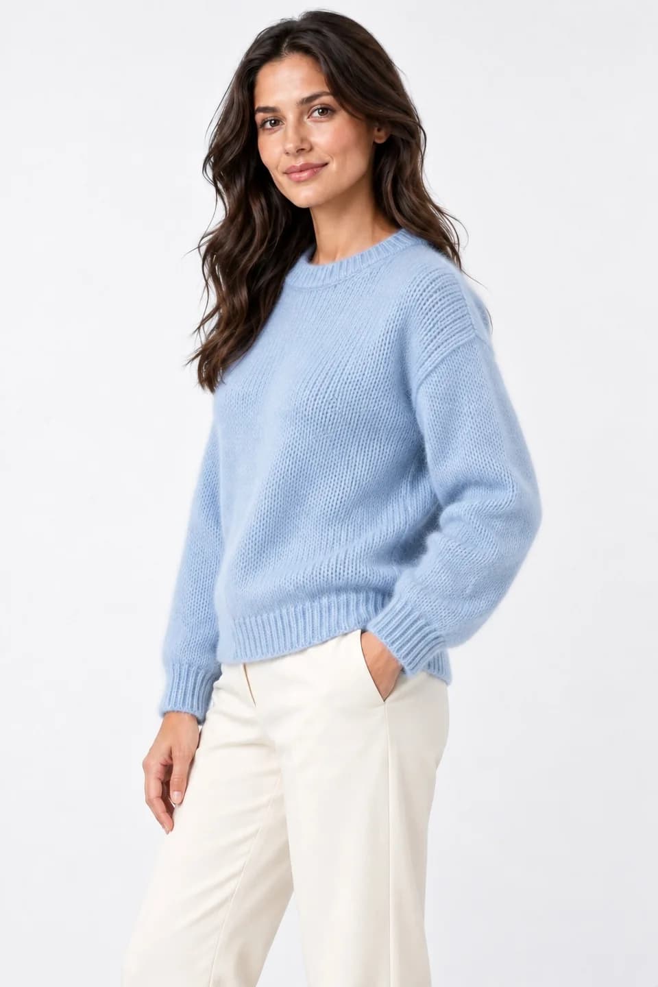Women's Brushed Mohair-Blend Crew-Neck Sweater - side reference (AI development concept)