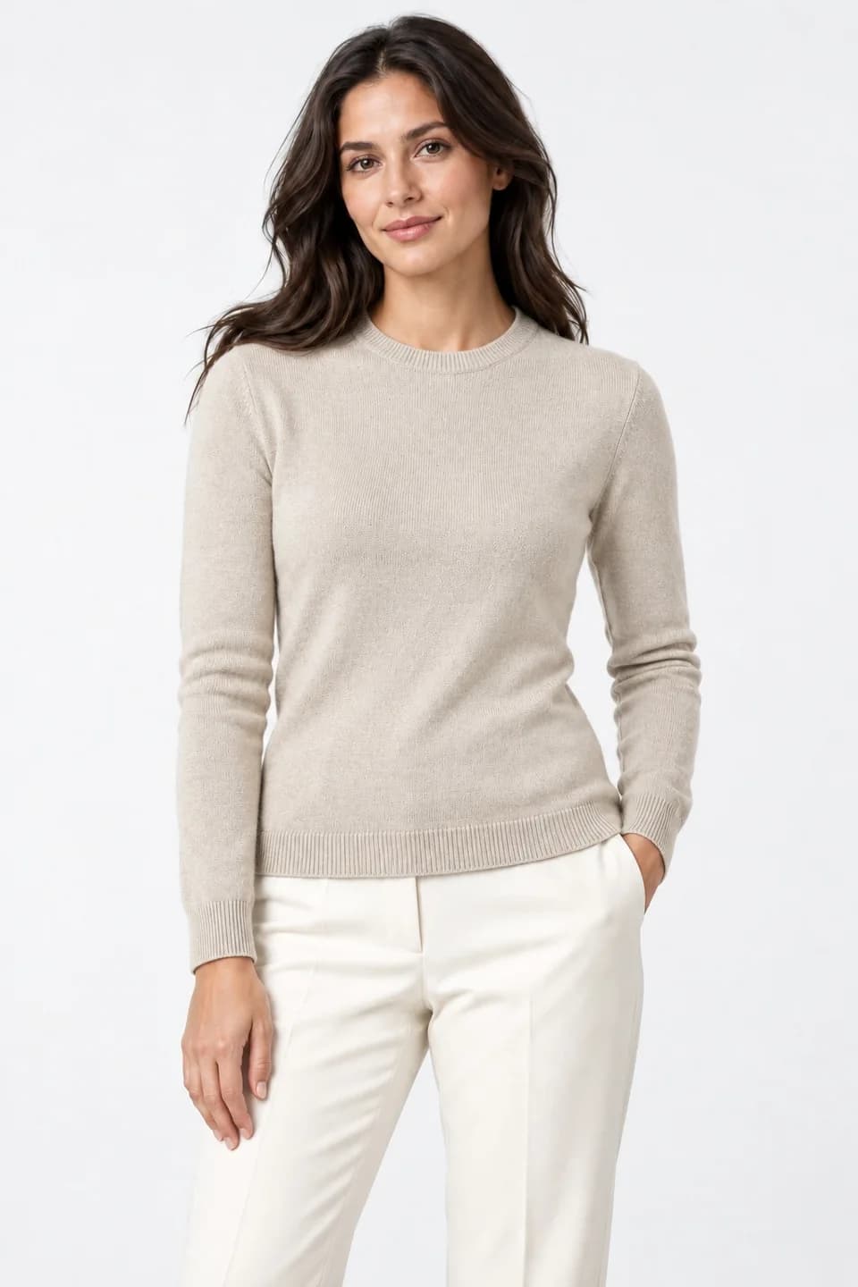 Women's Cotton-Cashmere Crew-Neck Sweater - model or use reference (AI development concept)