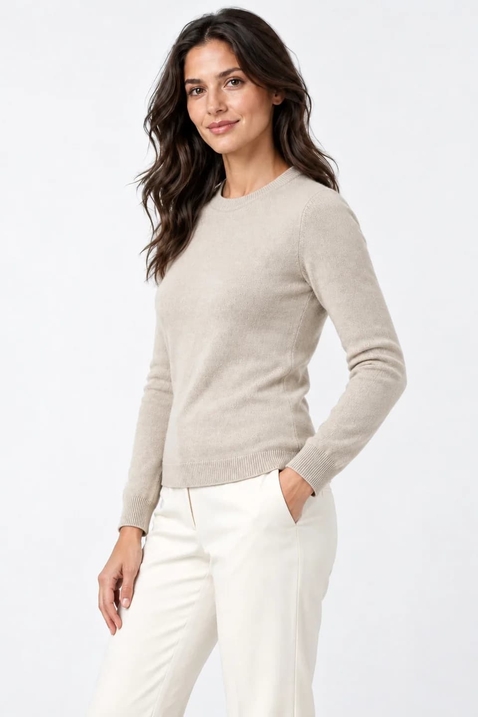 Women's Cotton-Cashmere Crew-Neck Sweater - side reference (AI development concept)