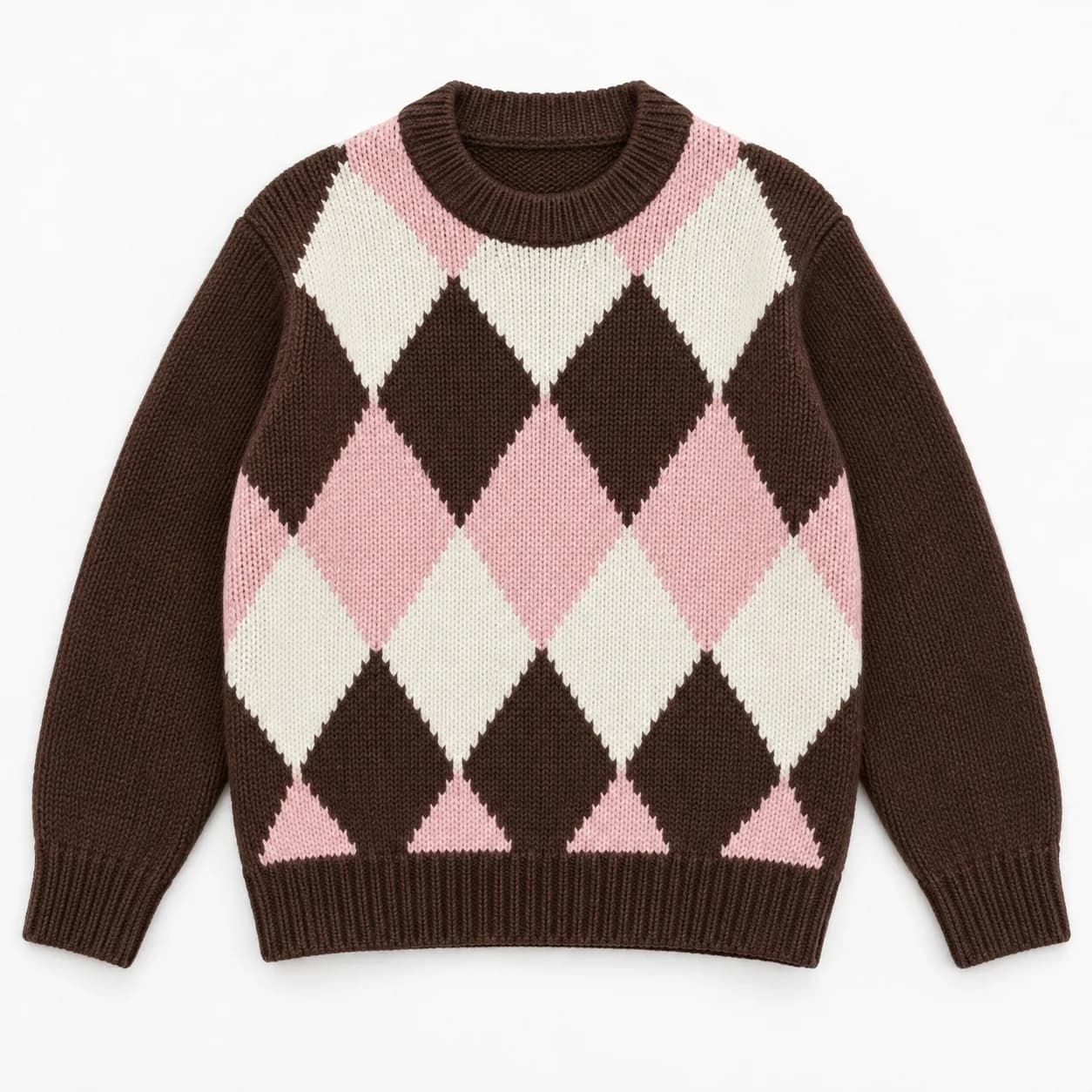 Women's Chunky Argyle Intarsia Crew-Neck Sweater - front reference (AI development concept)