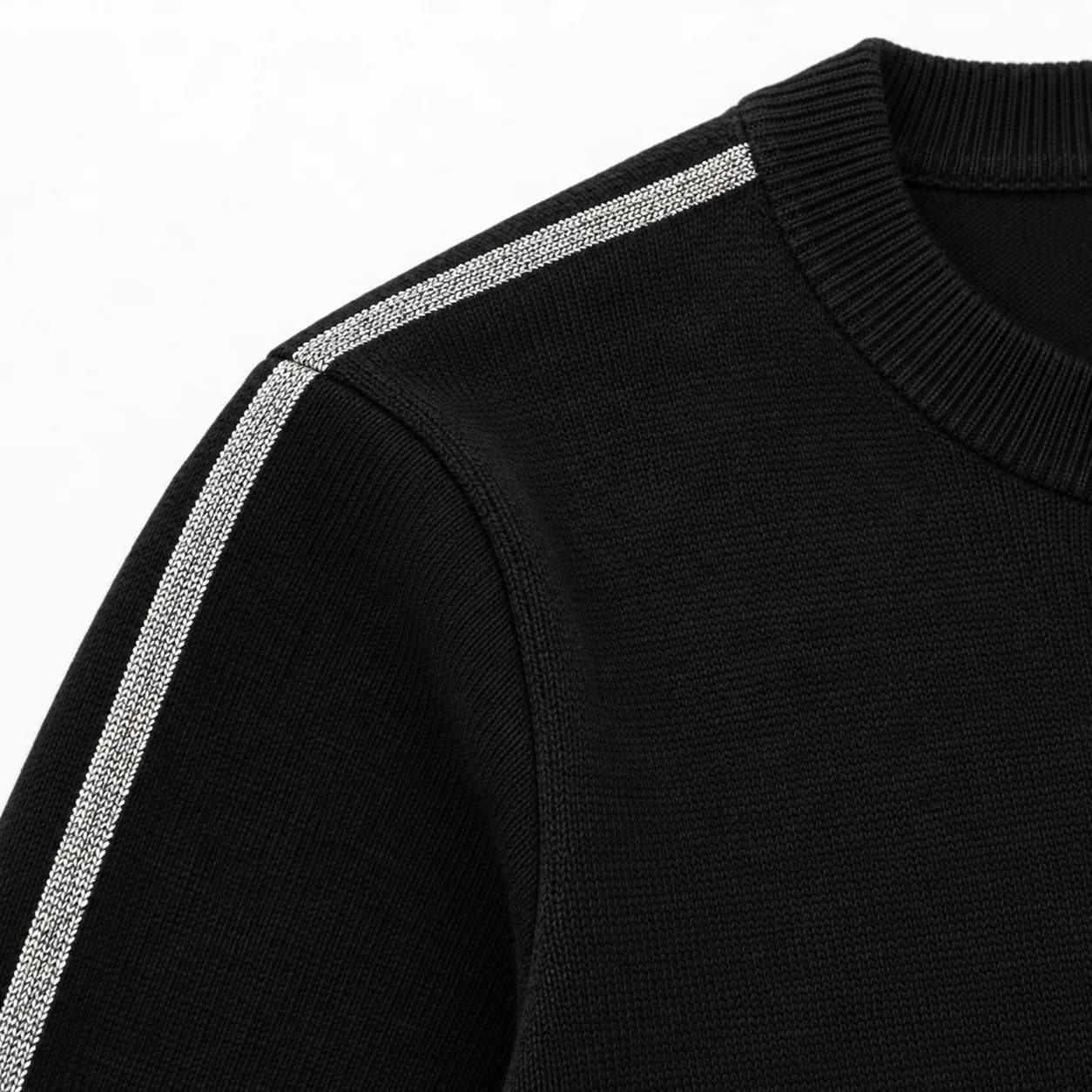 Womens Metallic Sleeve-Stripe Fine-Knit Sweater - trim reference (AI development concept)