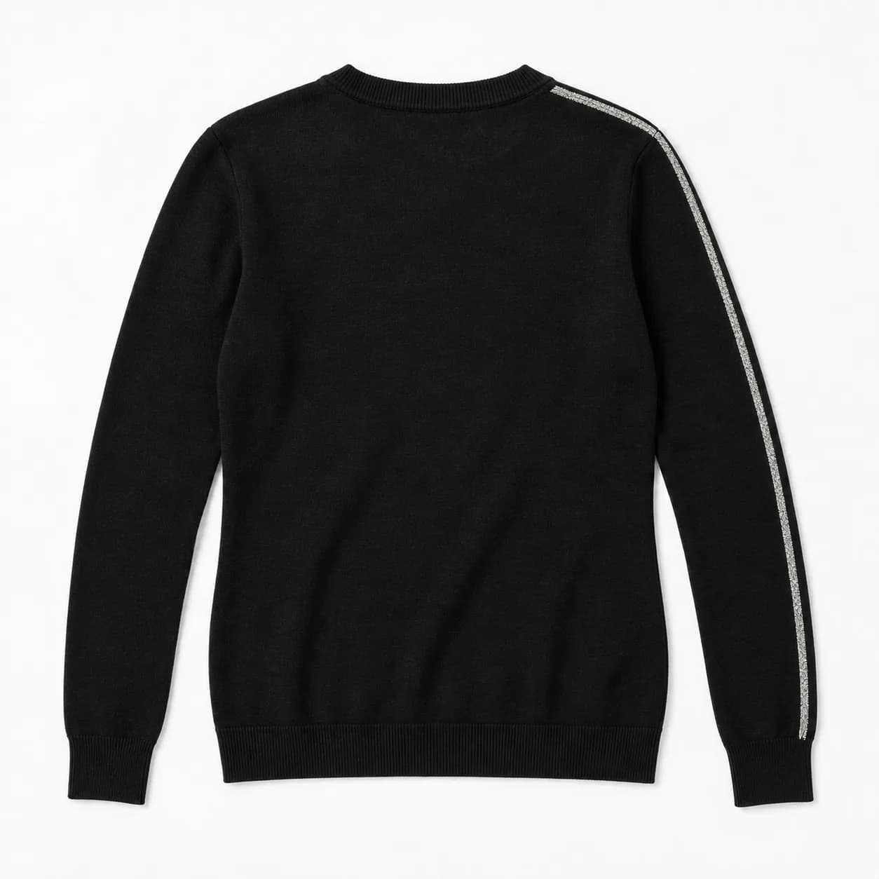 Womens Metallic Sleeve-Stripe Fine-Knit Sweater - back reference (AI development concept)