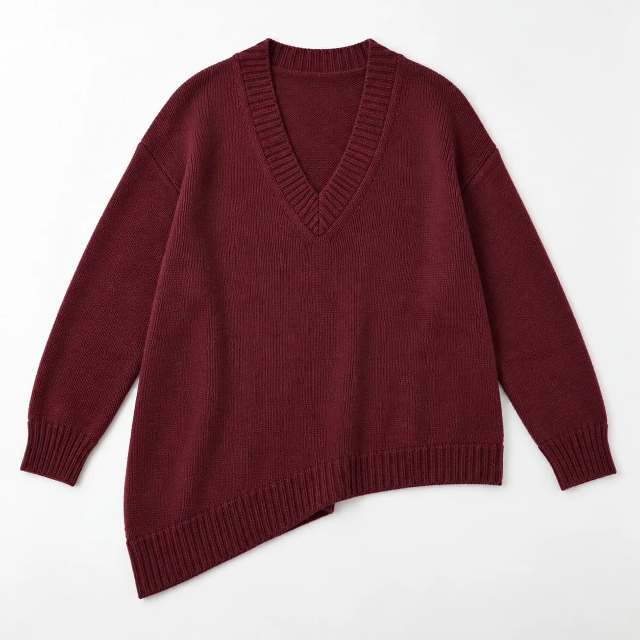 Women's Asymmetric-Hem Deep V-Neck Sweater - front reference (AI development concept)